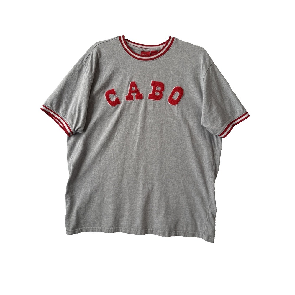 Mossimo Cabo Plush Texture Spell Out T Shirt Men's L Streetwear Travel Beach‎